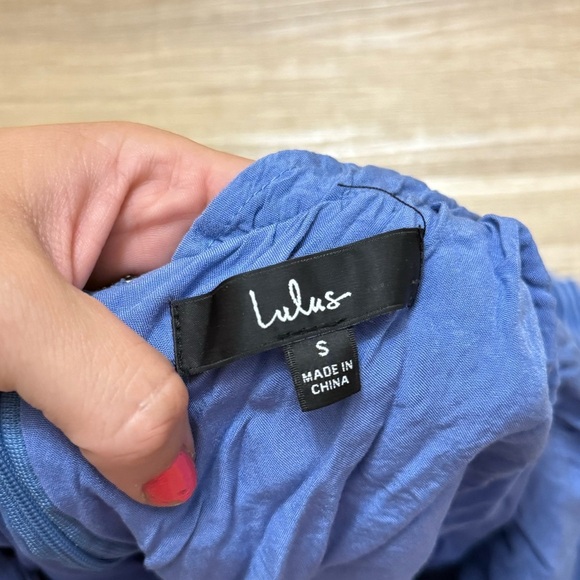 Lulu’s Downright Darling Ruffle Halter Mini Dress Blue Stripe Women’s Size Small - Picture 4 of 4